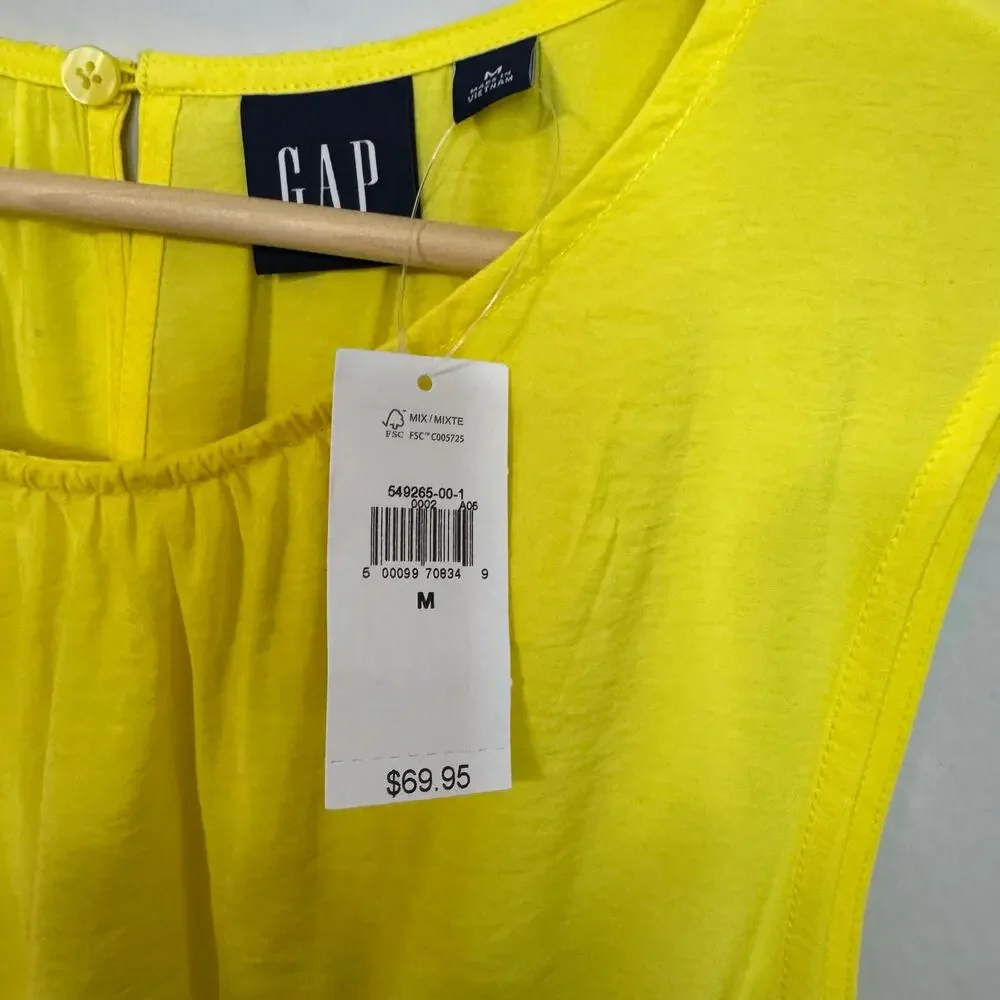 GAP Yellow Sleeveless Dress Women’s Medium Cutout Tiered Drawstring Waist NWT - Picture 4 of 14